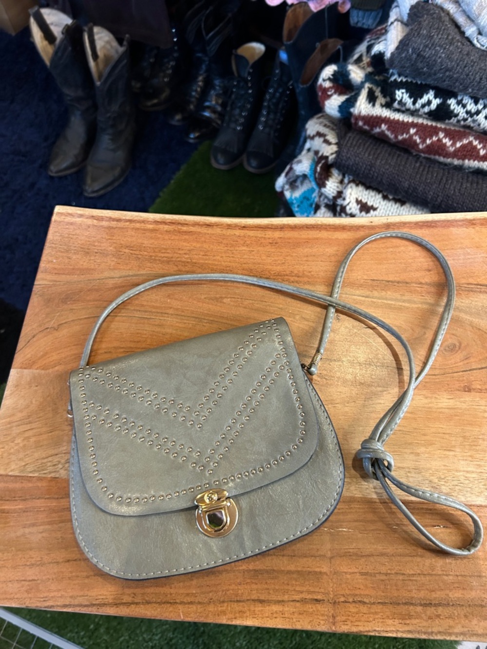 Classic Studded Crossbody Bag - Olive Green